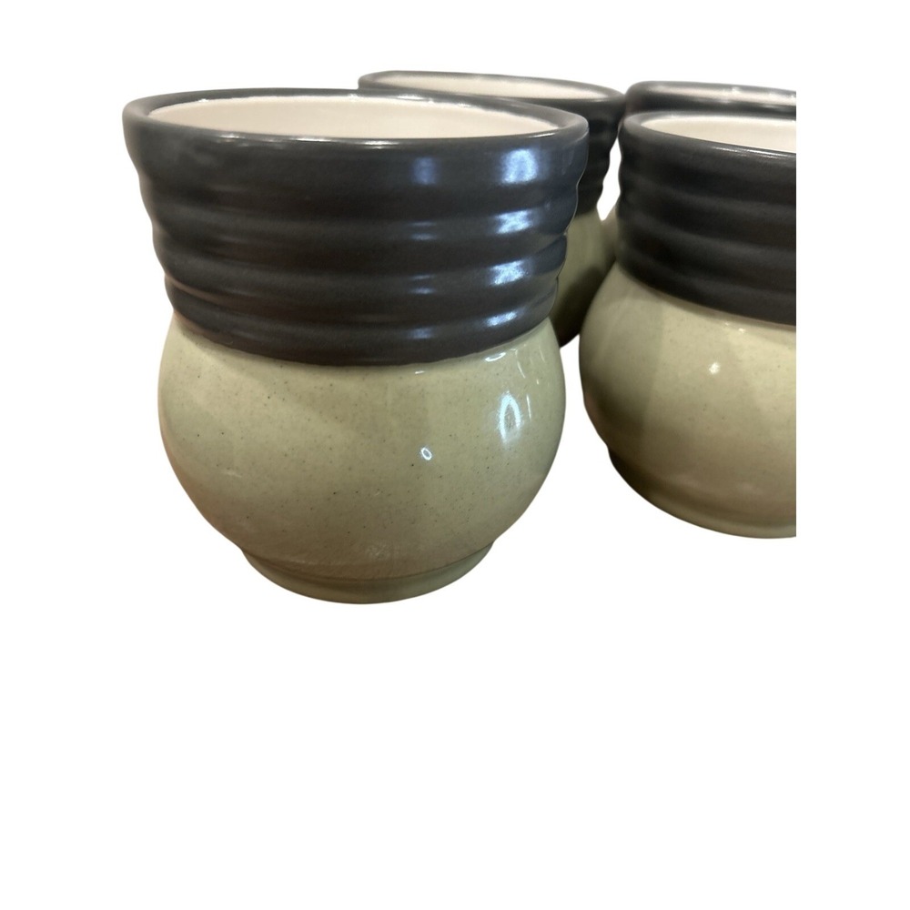 Pfaltzgraff‎ Espresso Cups Set of 8 Sage Green Charcoal Grey Ribbed Stoneware